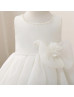 Beaded Ivory Satin Organza Flower Girl Dress With Handmade Flower